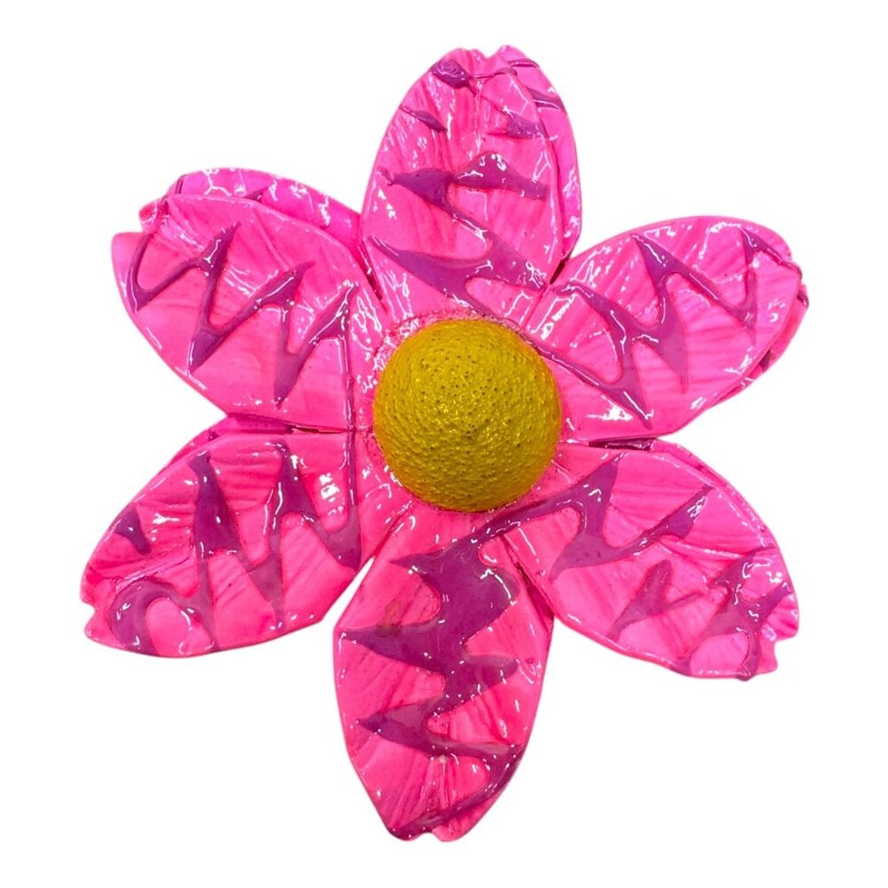 Vintage Hot Pink Enamel on Copper Bright Boho Y2k Chic Flower Brooch Statement